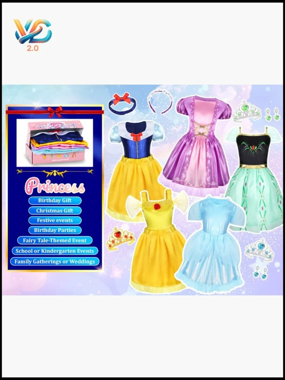 Princess Dress Up Costume Set 5 Looks Role Play Gift Box